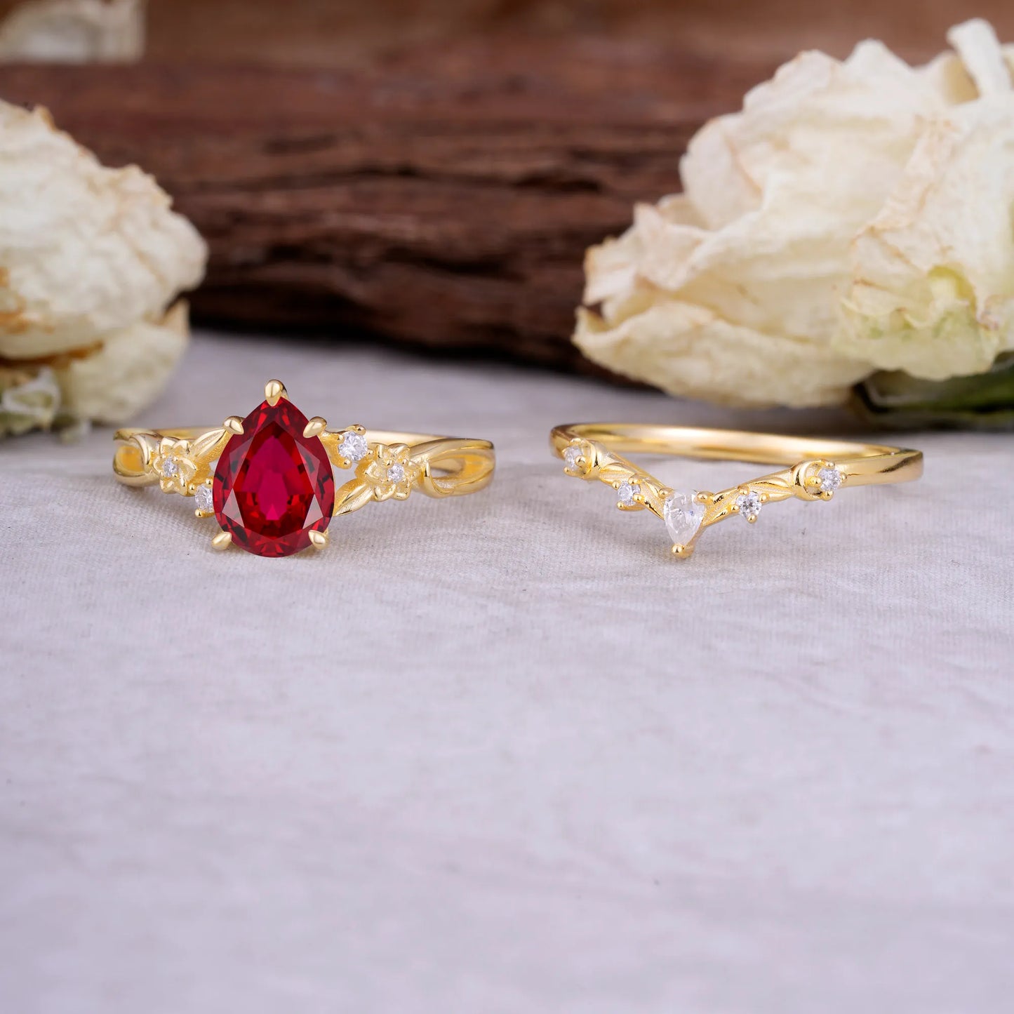 Art Nouveau 5-Prong Pear Cut Ruby Ring