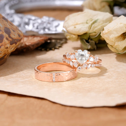 Luxurious 3-Prong Heart-Cut Moissanite Engagement Couple Rings