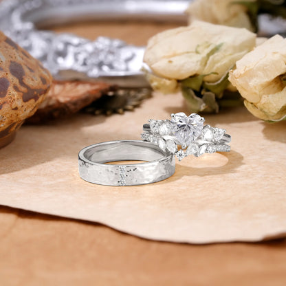 Luxurious 3-Prong Heart-Cut Lab Diamond Engagement Couple Rings