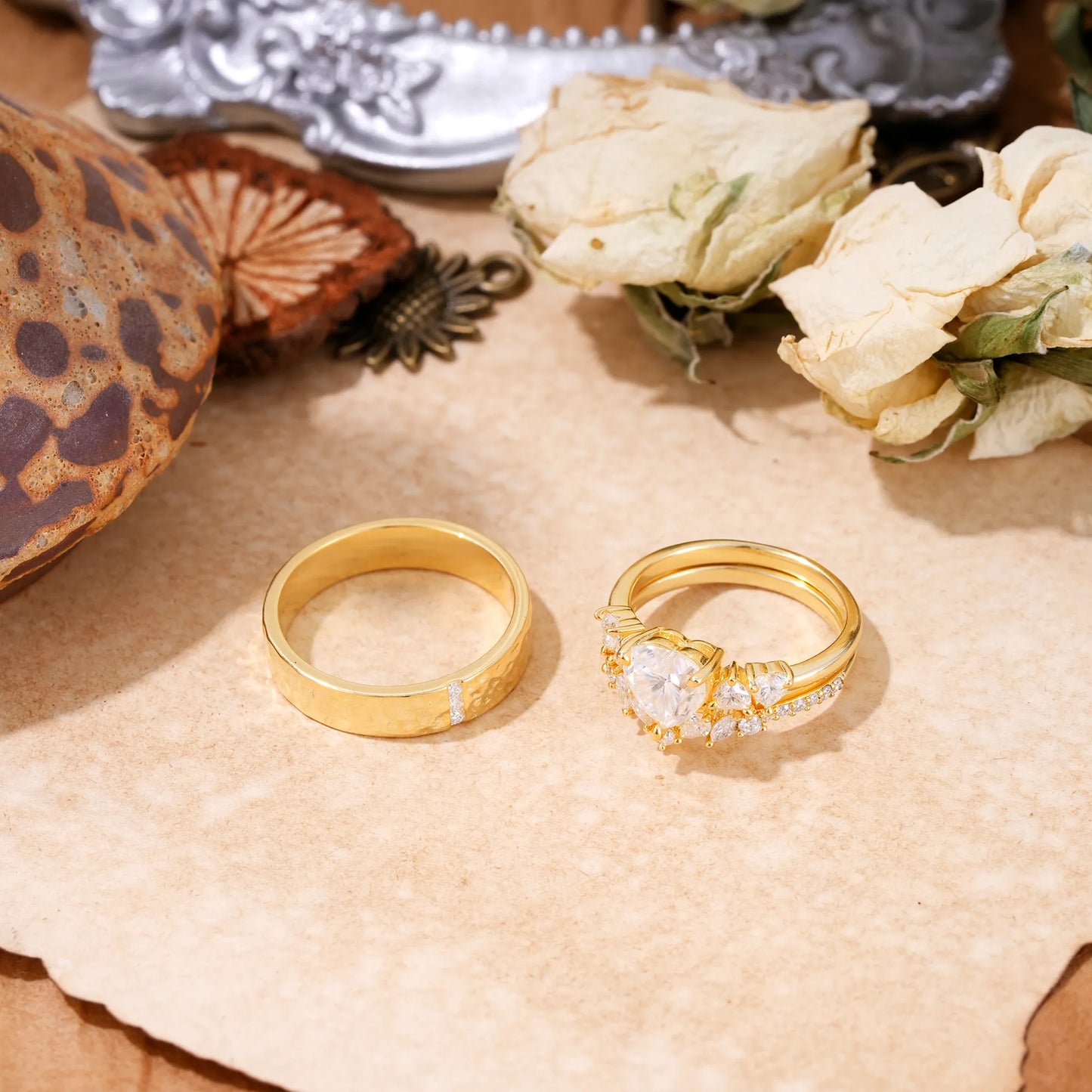 Luxurious 3-Prong Heart-Cut Moissanite Engagement Couple Rings
