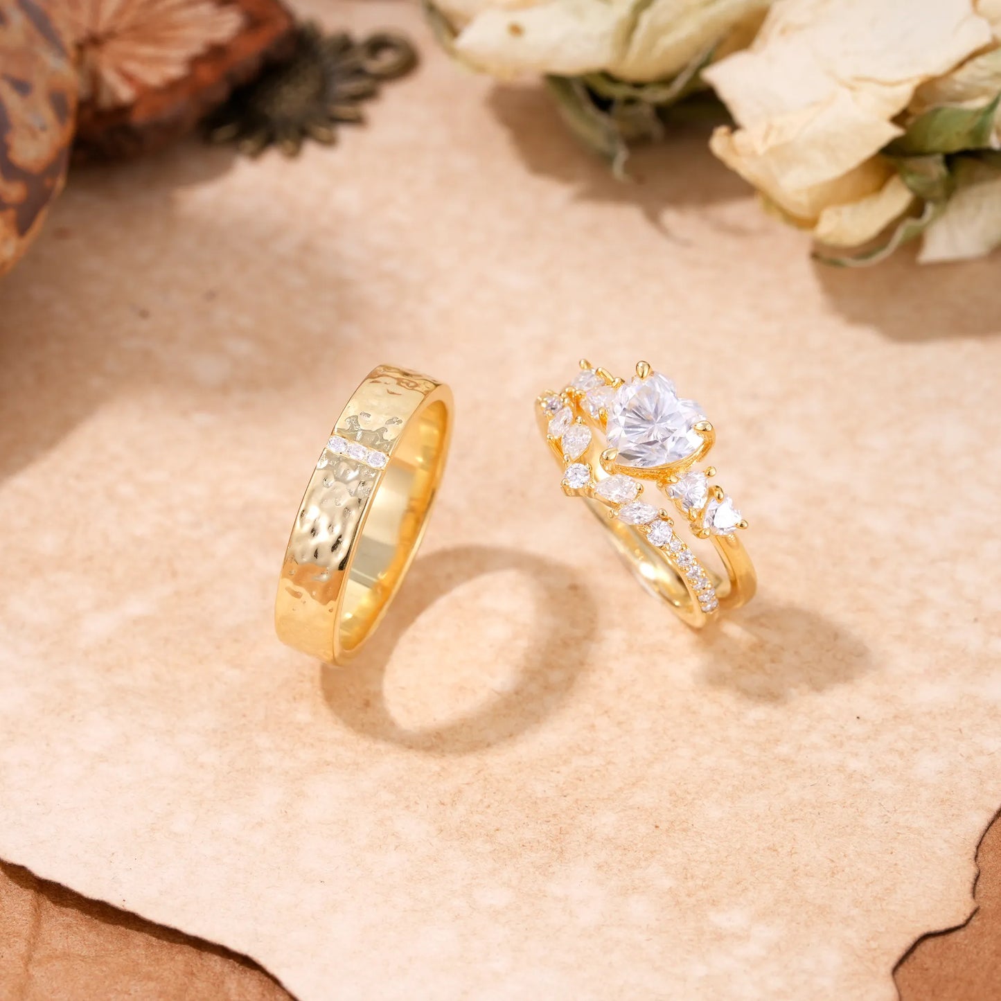 Luxurious 3-Prong Heart-Cut Moissanite Engagement Couple Rings