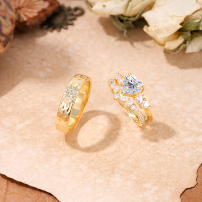 Luxurious 3-Prong Heart-Cut Lab Diamond Engagement Couple Rings
