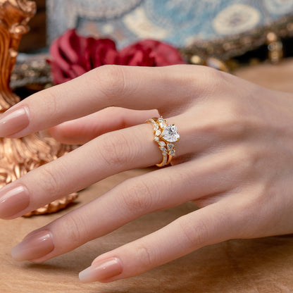 Bohemian Heart 3-Prong Heart Cut Lab Diamond Stacking Bridal Ring Set