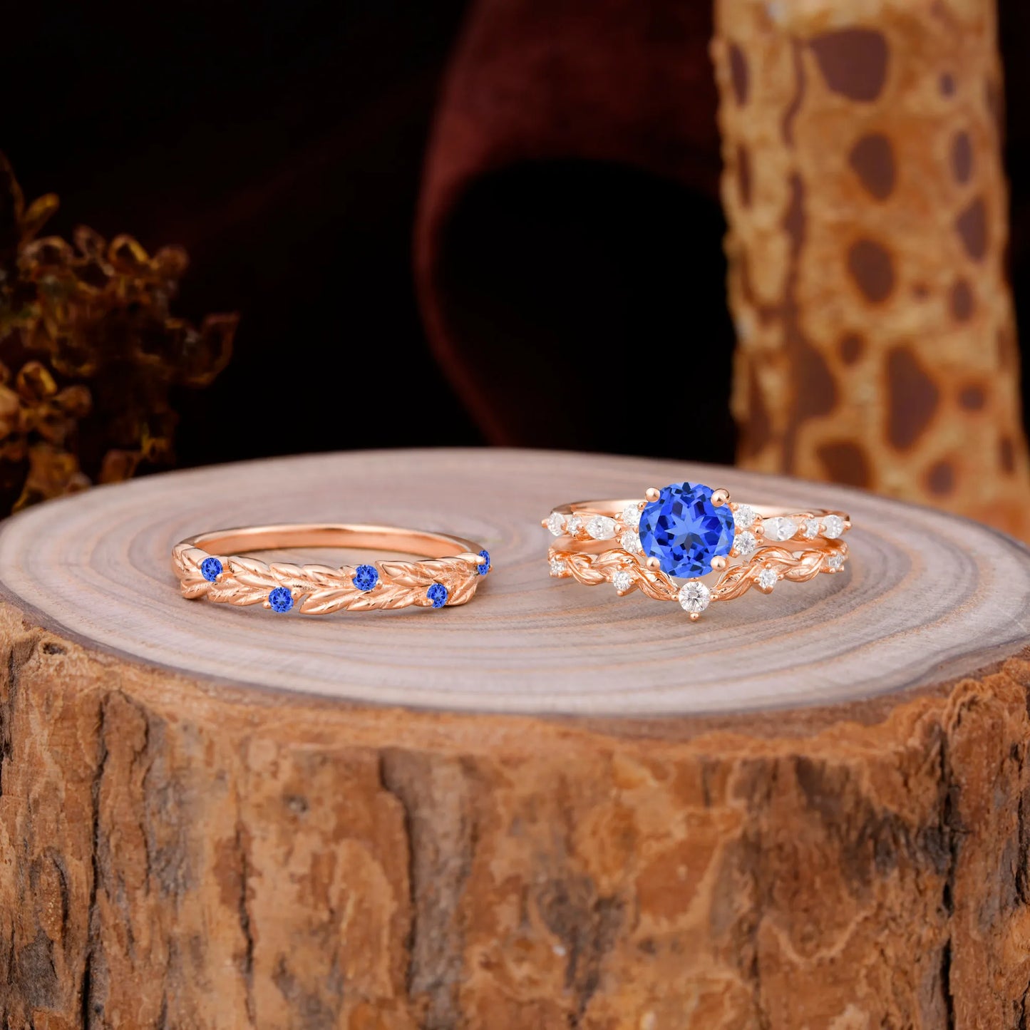 Elegant Leaf Motif Sapphire Promise Rings for Couples
