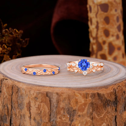 Elegant Leaf Motif Sapphire Promise Rings for Couples