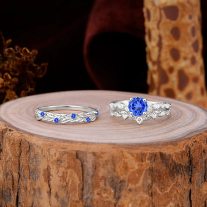 Elegant Leaf Motif Sapphire Promise Rings for Couples