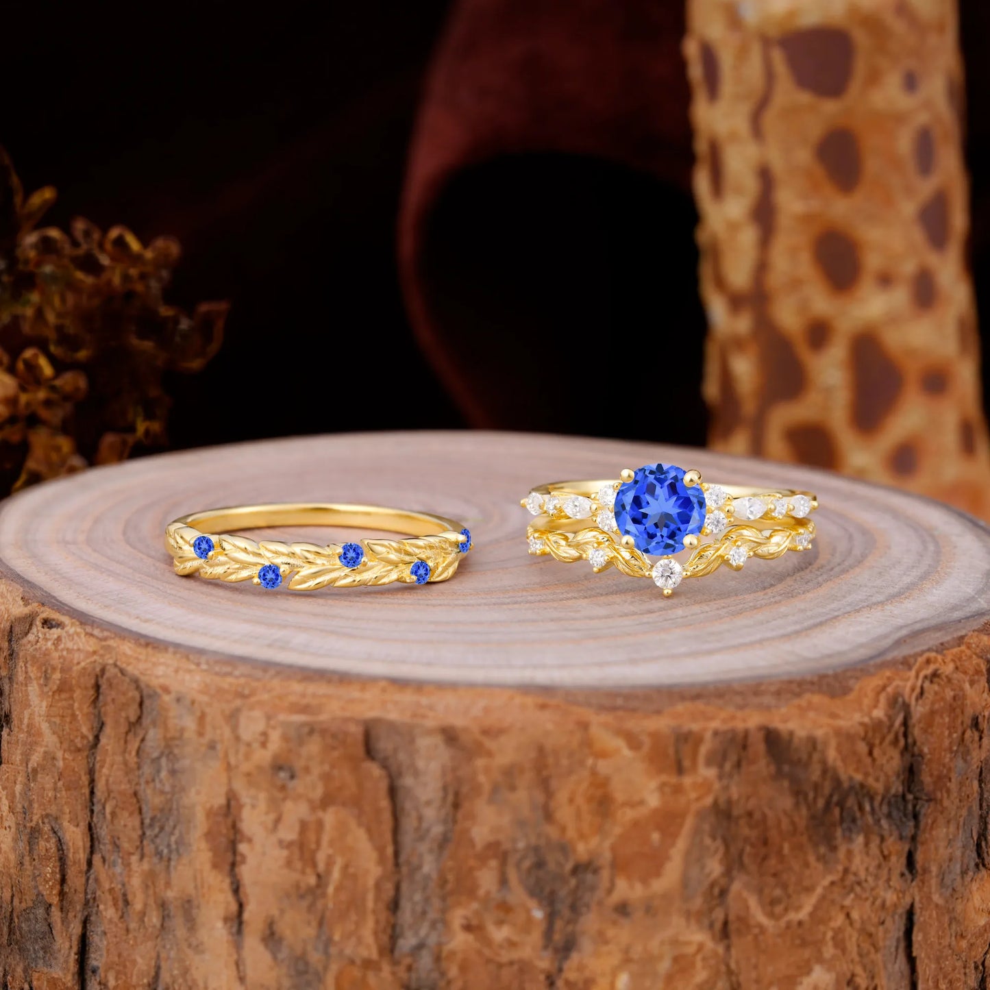 Elegant Leaf Motif Sapphire Promise Rings for Couples