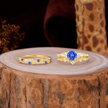 Elegant Leaf Motif Sapphire Promise Rings for Couples