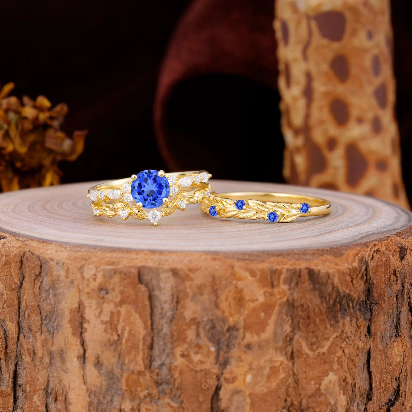 Elegant Leaf Motif Sapphire Promise Rings for Couples