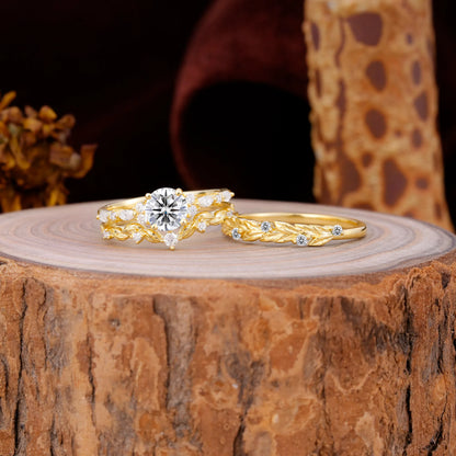 Elegant Leaf Motif Lab Diamond Promise Rings for Couples