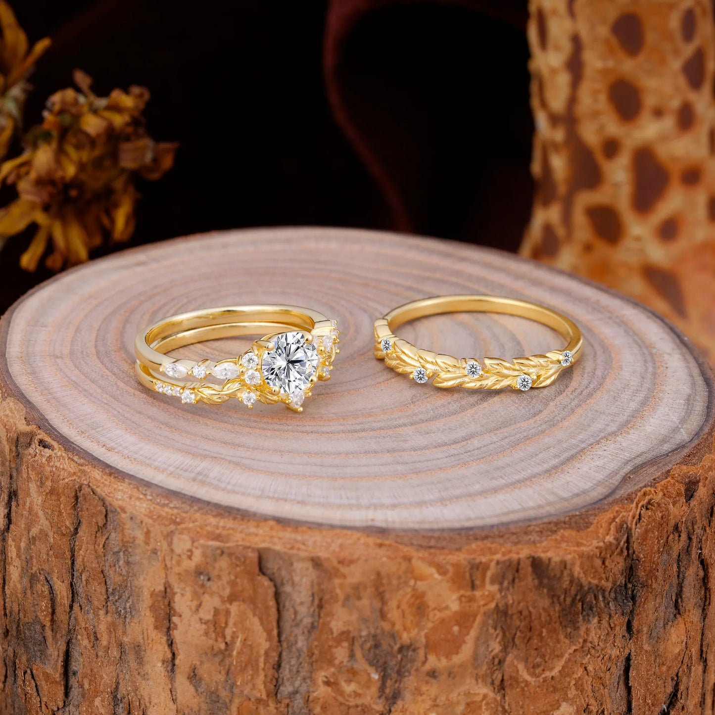 Elegant Leaf Motif Lab Diamond Promise Rings for Couples