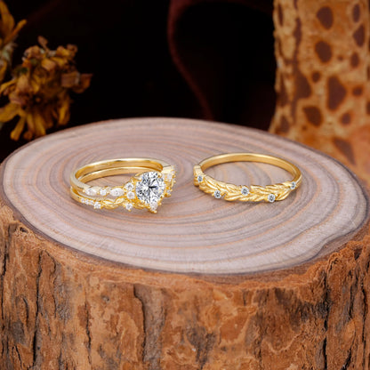 Elegant Leaf Motif Lab Diamond Promise Rings for Couples