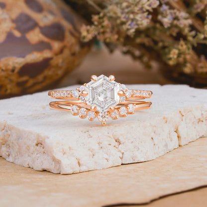 Classic 6-Prong Hexagonal-Cut Moissanite Engagement Ring Set