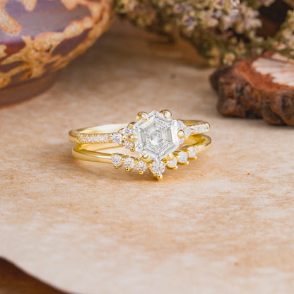 Classic 6-Prong Hexagonal-Cut Moissanite Engagement Ring Set
