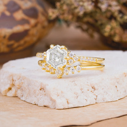 Classic 6-Prong Hexagonal-Cut Moissanite Engagement Ring Set