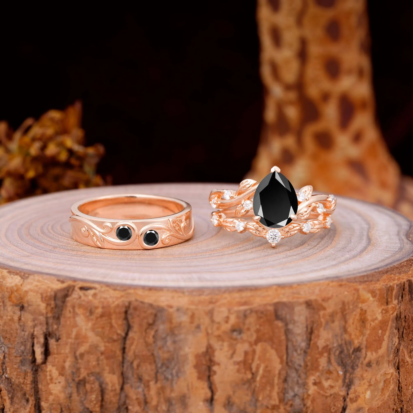 Luxury Retro 3-Prong Black Onyx Promise Rings for Couples