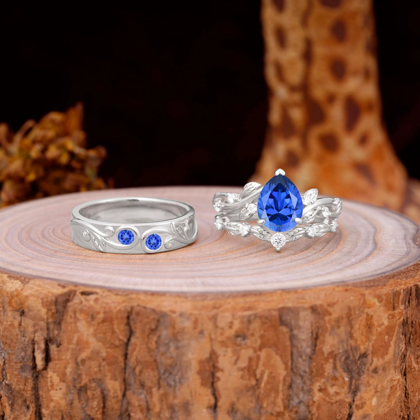 Luxury Retro 3-Prong Sapphire Promise Rings for Couples