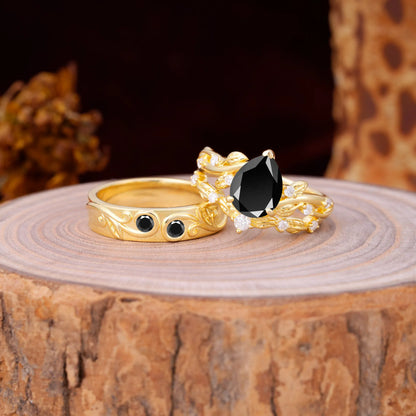 Luxury Retro 3-Prong Black Onyx Promise Rings for Couples