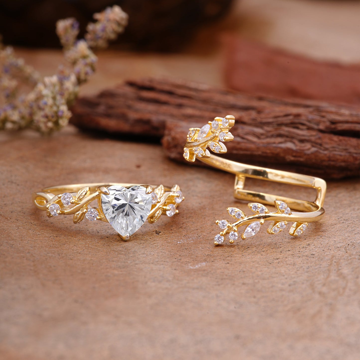 Elegant Heart-Shaped Nature Inspired Lab Diamond Ring – Perfect for Bridal Ring Set