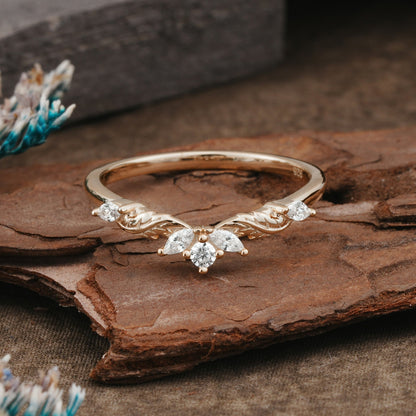Unique Marquise Cut Curved Moissanite Wedding Ring