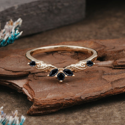 Unique Marquise Cut Curved Black Onyx Ring Wedding Ring