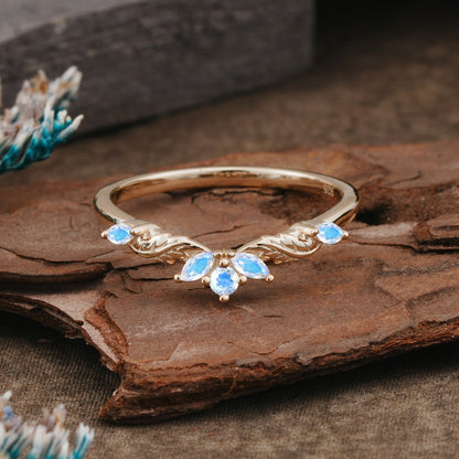Unique Marquise Cut Curved Moonstone Ring Wedding Ring