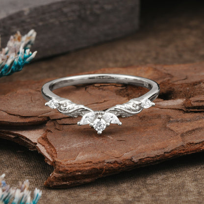 Unique Marquise Cut Curved Moissanite Wedding Ring