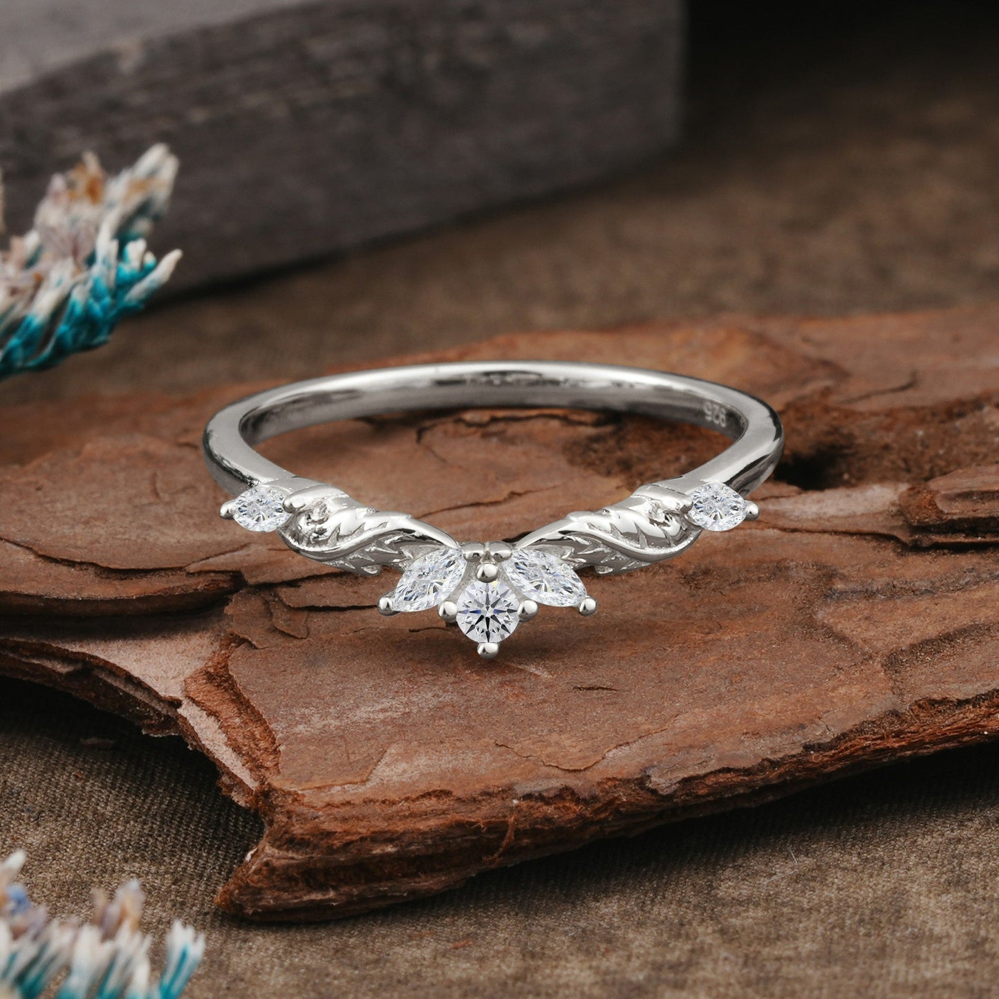 Unique Marquise Cut Curved Lab Diamond Ring Wedding Ring