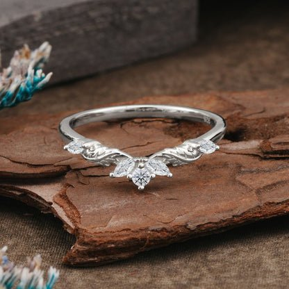 Unique Marquise Cut Curved Lab Diamond Ring Wedding Ring