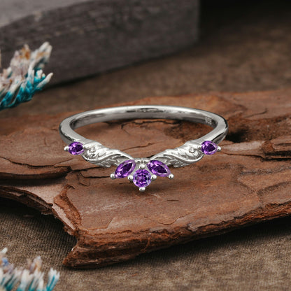 Unique Marquise Cut Curved Amethyst Ring Wedding Ring