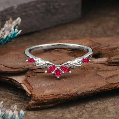 Unique Marquise Cut Curved Ruby Ring Wedding Ring