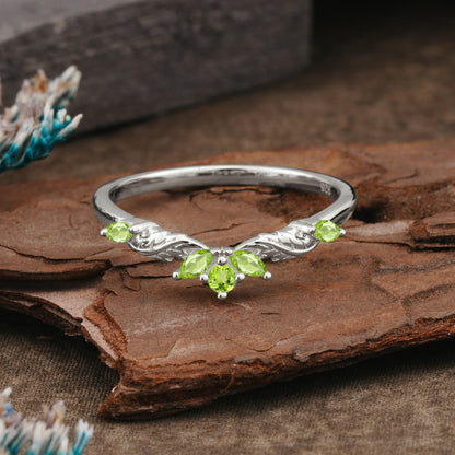 Unique Marquise Cut Curved Peridot Ring Wedding Ring