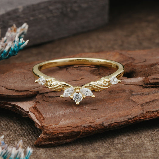 Unique Marquise Cut Curved Moissanite Wedding Ring