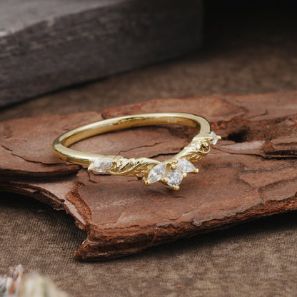 Unique Marquise Cut Curved Moissanite Wedding Ring