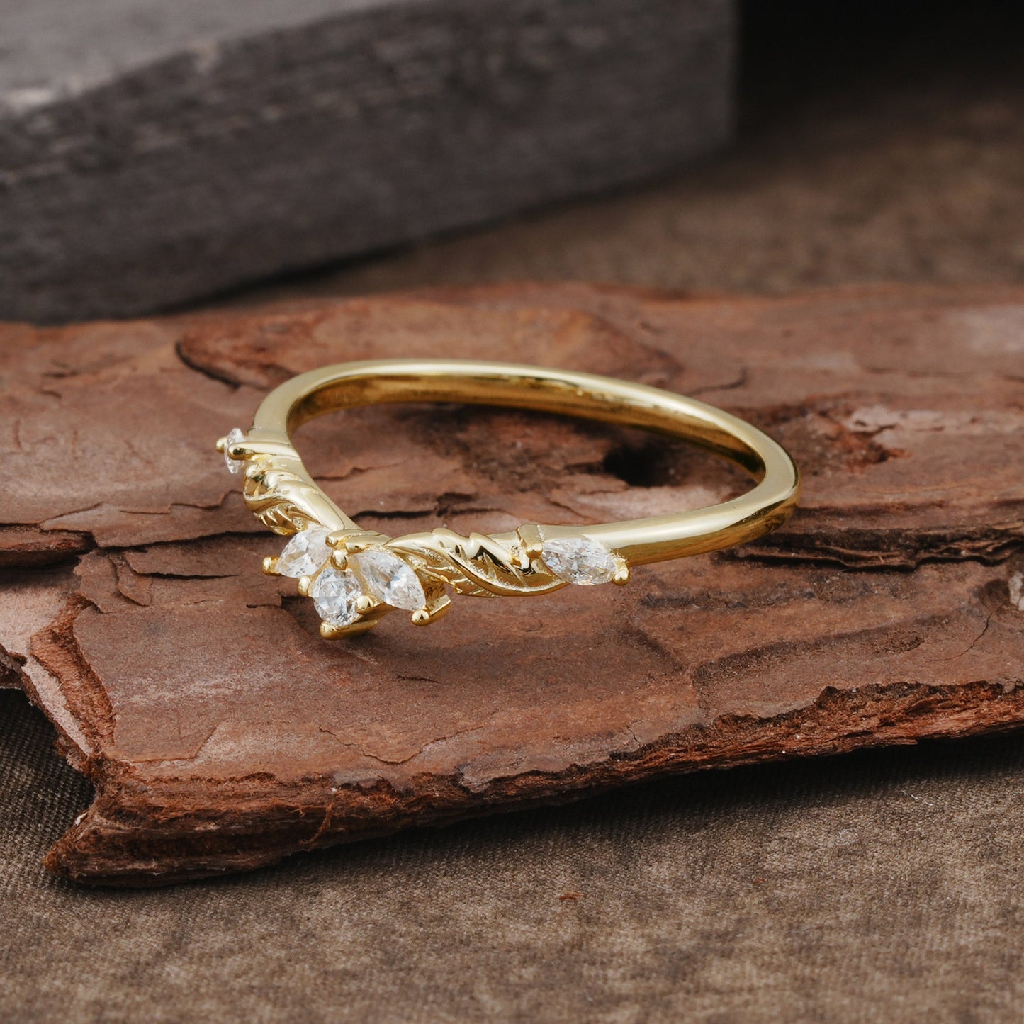 Unique Marquise Cut Curved Moissanite Wedding Ring