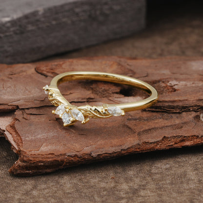 Unique Marquise Cut Curved Moissanite Wedding Ring