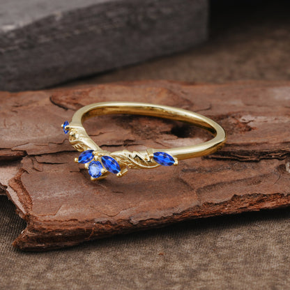 Unique Marquise Cut Curved Sapphire Ring Wedding Ring