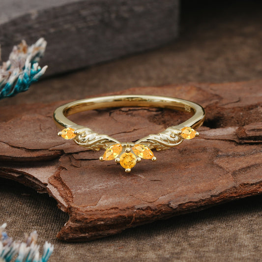 Unique Marquise Cut Curved Citrine Ring Wedding Ring