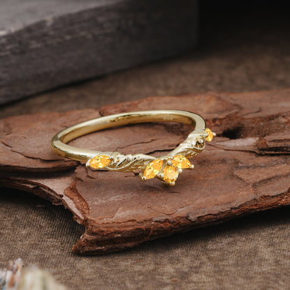 Unique Marquise Cut Curved Citrine Ring Wedding Ring
