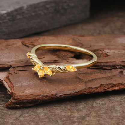 Unique Marquise Cut Curved Citrine Ring Wedding Ring