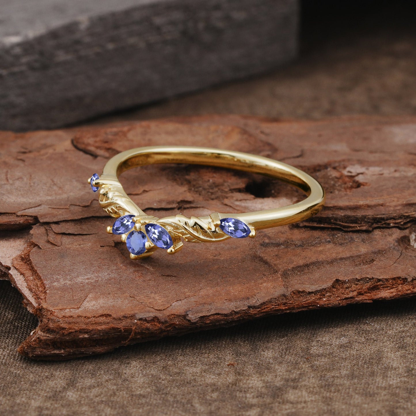 Unique Marquise Cut Curved Tanzanite Ring Wedding Ring