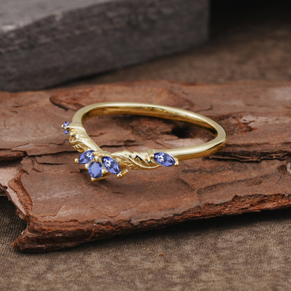 Unique Marquise Cut Curved Tanzanite Ring Wedding Ring