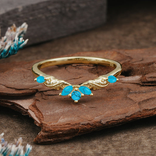Unique Marquise Cut Curved Turquoise  Ring Wedding Ring