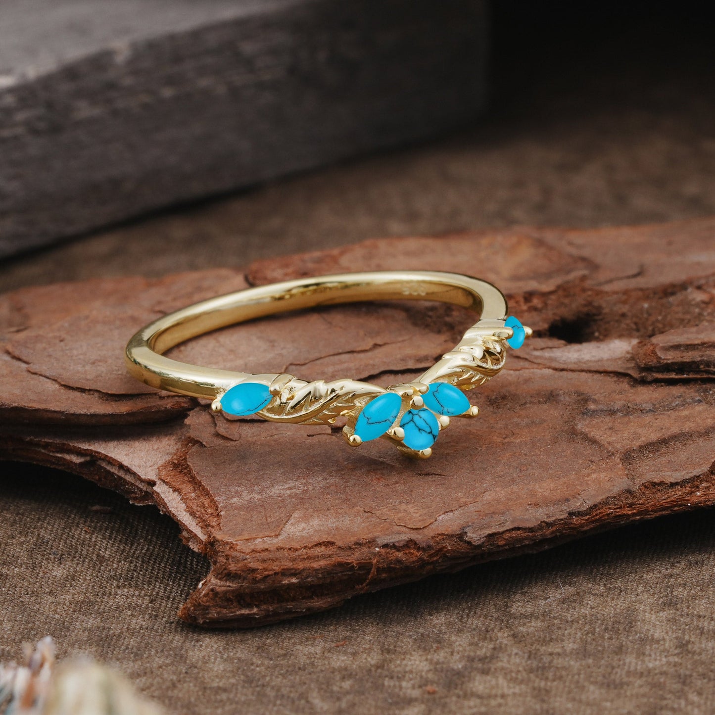 Unique Marquise Cut Curved Turquoise  Ring Wedding Ring