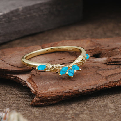 Unique Marquise Cut Curved Turquoise  Ring Wedding Ring