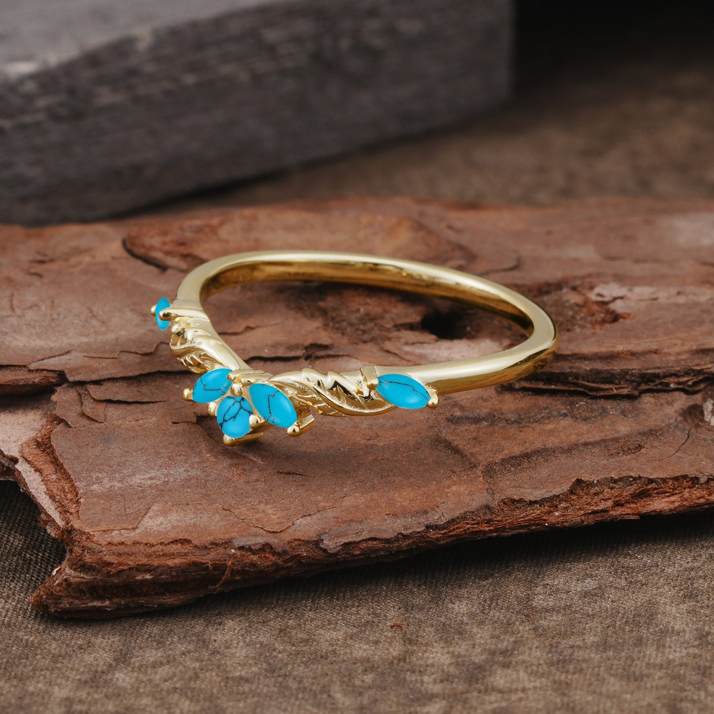 Unique Marquise Cut Curved Turquoise  Ring Wedding Ring