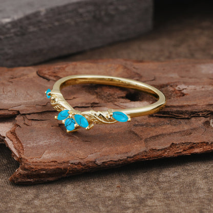 Unique Marquise Cut Curved Turquoise  Ring Wedding Ring