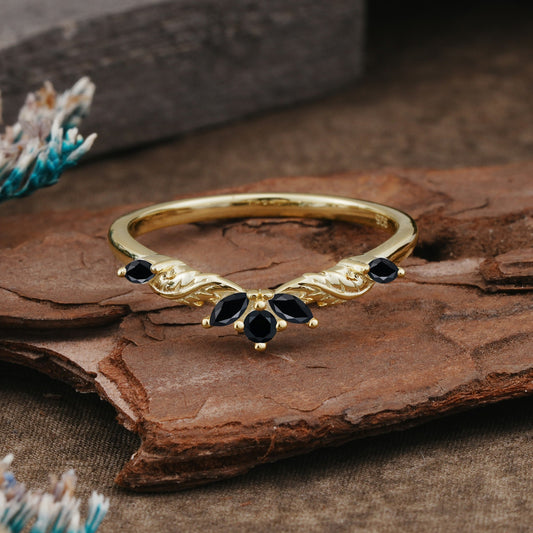 Unique Marquise Cut Curved Black Onyx Ring Wedding Ring