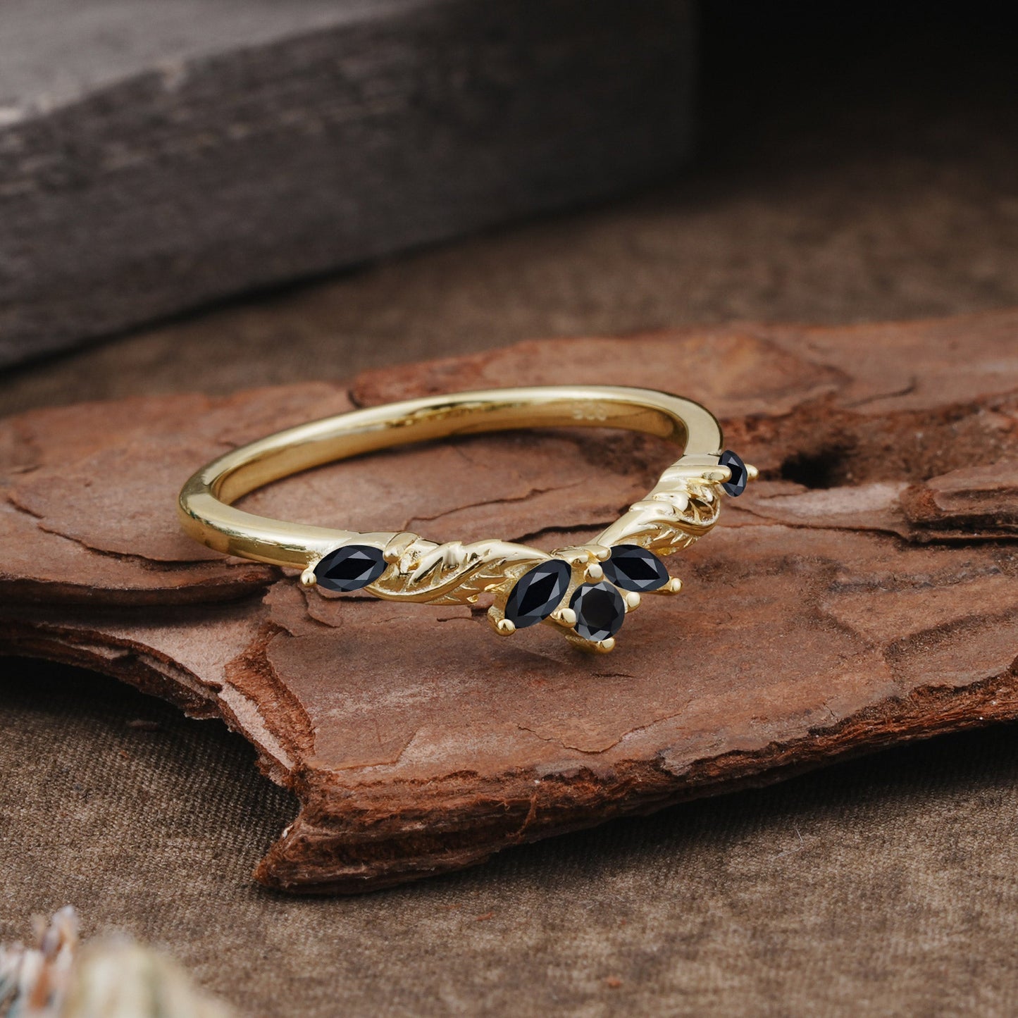 Unique Marquise Cut Curved Black Onyx Ring Wedding Ring