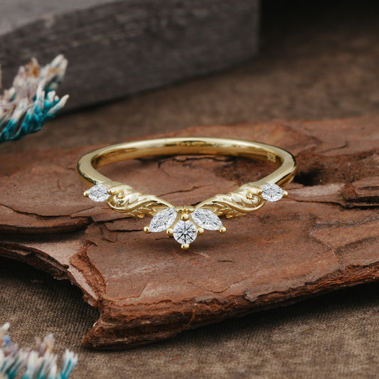 Unique Marquise Cut Curved Lab Diamond Ring Wedding Ring